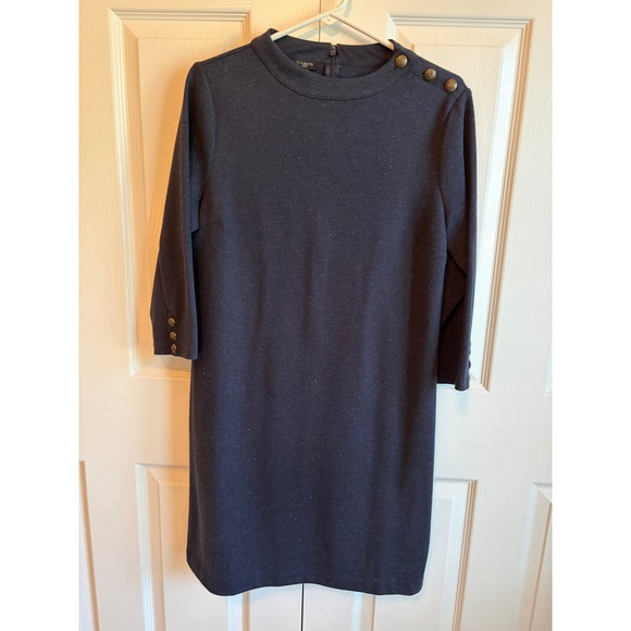 Talbots Dresses & Skirts - Talbots Petite Navy Blue Tweed Look Mock Neck Shift Dress Gold Crest Buttons LP